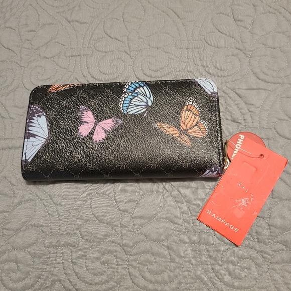 Rampage Women's Long Zip Around Wallet Butterfly Print Wristlet - Picture 2 of 5